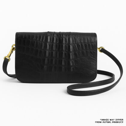 Luxury Black _Crocodile-Embossed Leather Side Bag